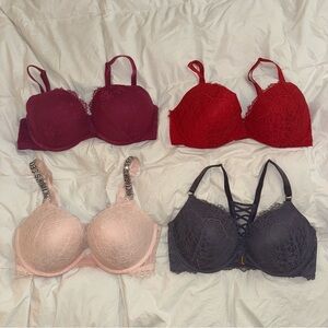 Victoria’s Secret Push Up Lace Bra Bundle - Purple, Red, Pink, Gray